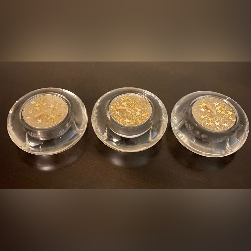Pier 1 Imports Gold Star Tea Light Candle Holders | Set of 3 | Clear Glass | New